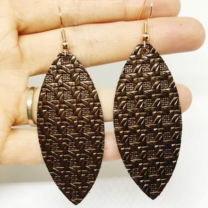 Embossed leaf leather earrings